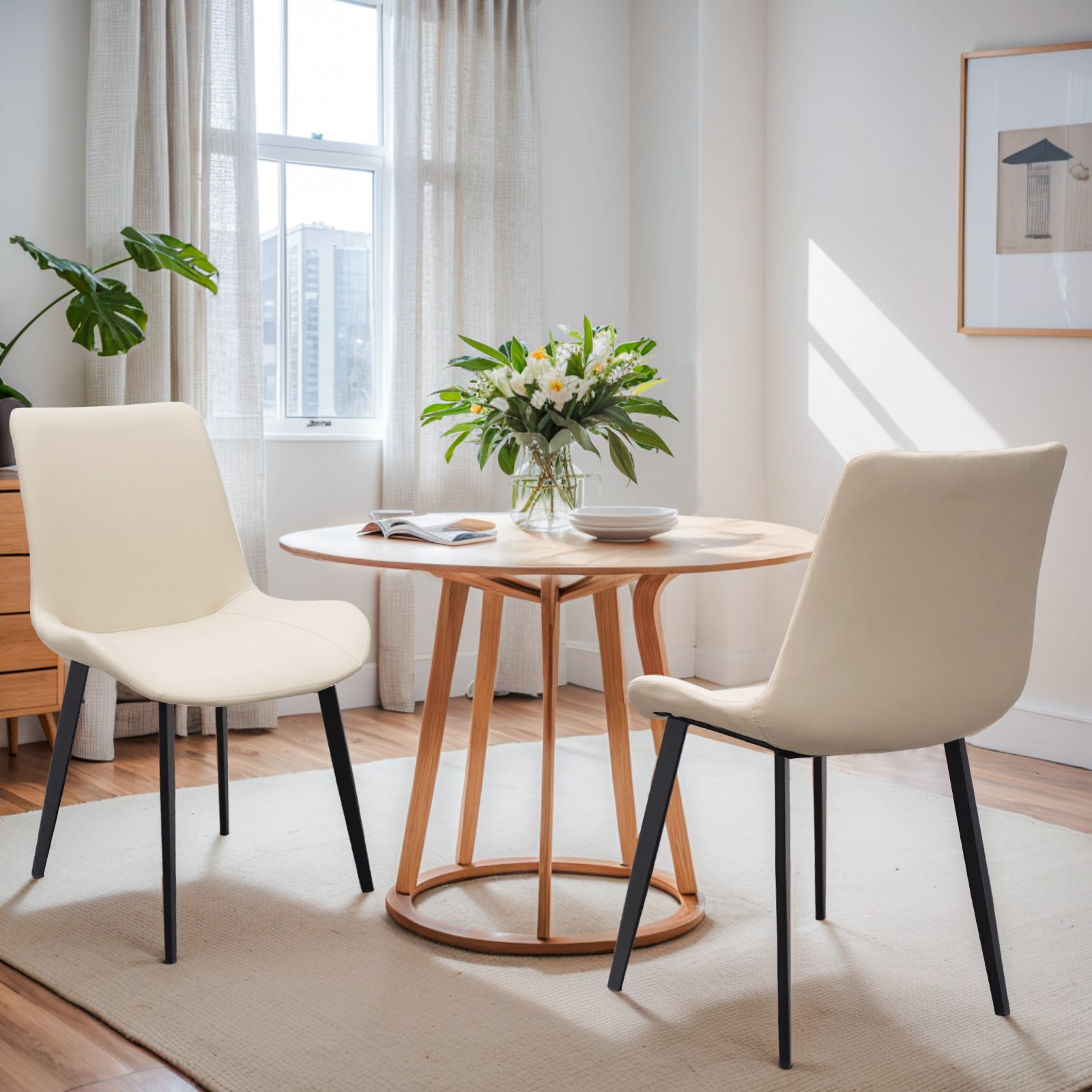 Beige PU Leather Dining Chair With Metal Legs, Modern Upholstered Chair Set Of 4 For Kitchen, Restaurant, Living, Meeting Room_voghion.com